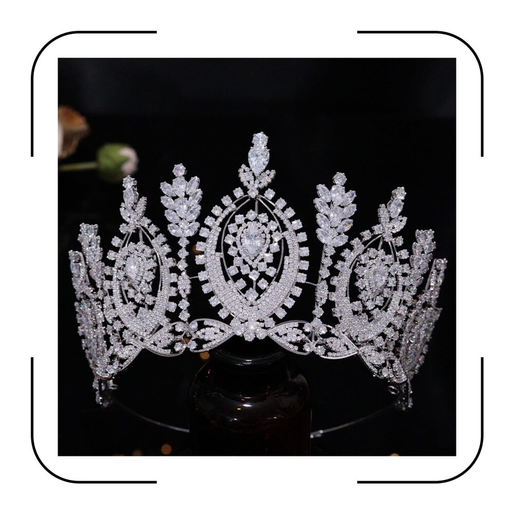 9073 Luxury Bride Big Wedding Queen Crowns Handcrafted Cubic Zirconia Large